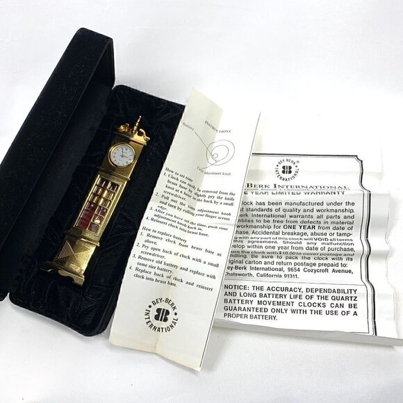 Vintage Bey-Berk Miniature Grandfather's Clock Gold Tone Battery Operated 5” - Picture 3 of 15